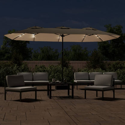 Parasol dubbel met LED 449x245 cm taupe