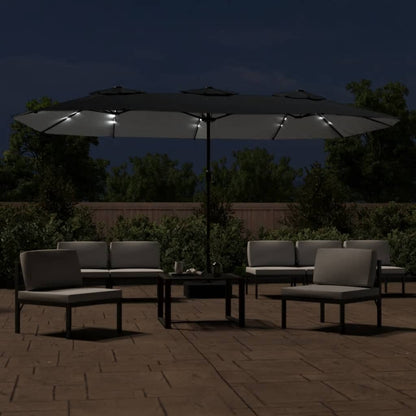 Parasol dubbel met LED 449x245 cm zwart