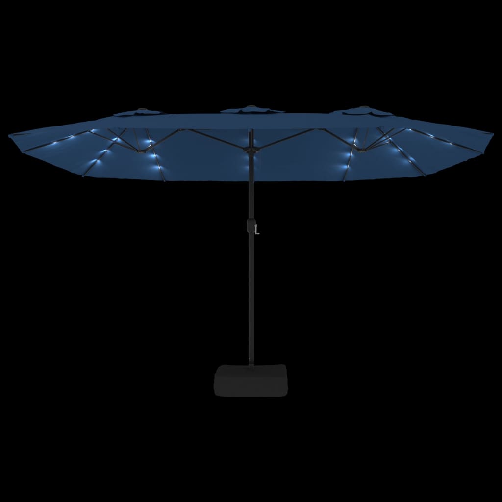 Parasol dubbel met LED 449x245 cm azuurblauw