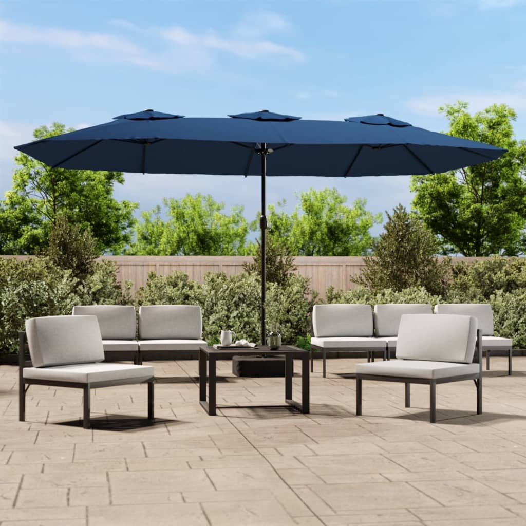 Parasol dubbel met LED 449x245 cm azuurblauw