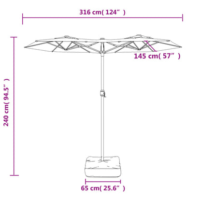 Parasol dubbel met LED's 316x240 cm groen