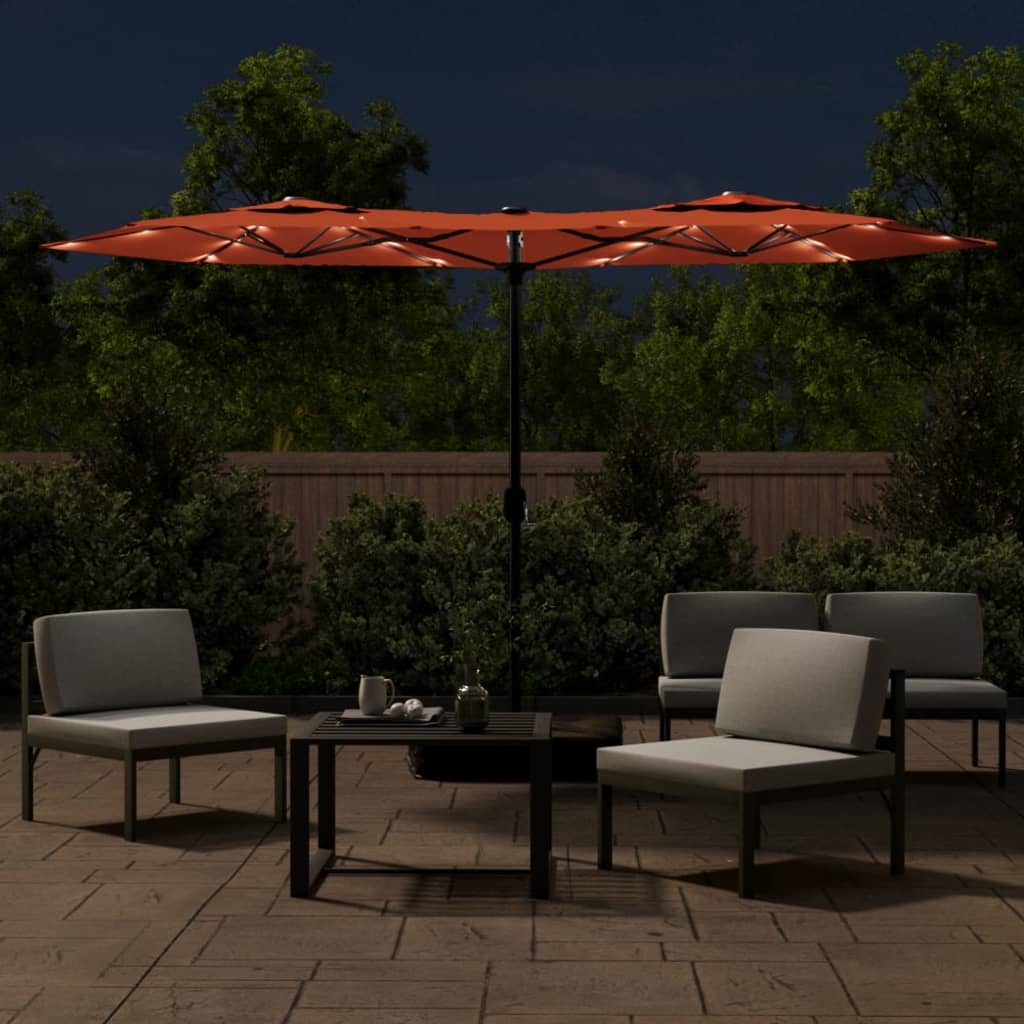 Parasol dubbel met LED's 316x240 cm terracottakleurig