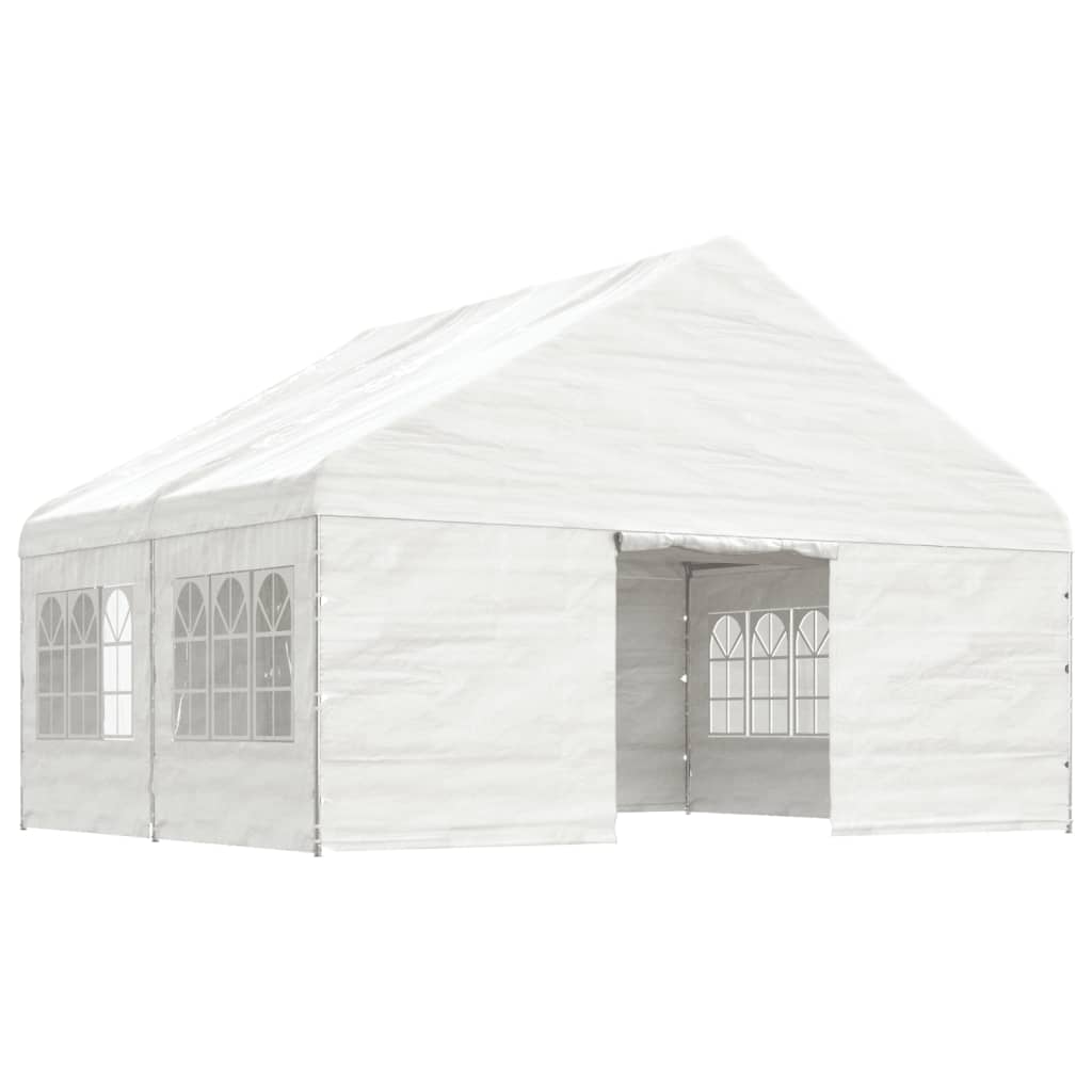 Prieel met dak 4,46x5,88x3,75 m polyetheen wit