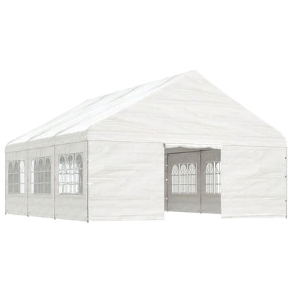 Prieel met dak 6,69x5,88x3,75 m polyetheen wit