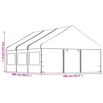 Prieel met dak 6,69x5,88x3,75 m polyetheen wit