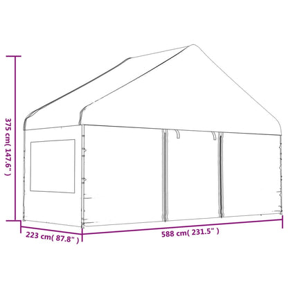 Prieel met dak 6,69x5,88x3,75 m polyetheen wit