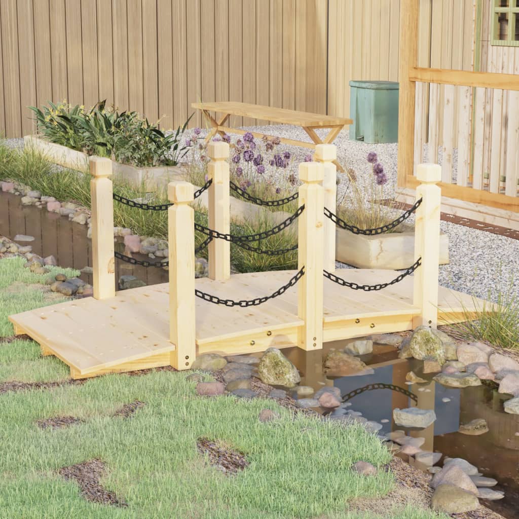 Tuinbrug met kettingrails 150x67x56 cm massief vurenhout