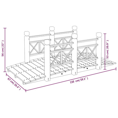 Tuinbrug met leuningen 150x67x56 cm massief vurenhout