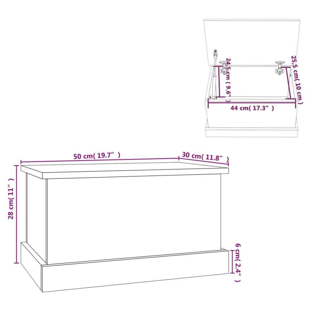 Opbergbox 50x30x28 cm bewerkt hout gerookt eikenkleurig