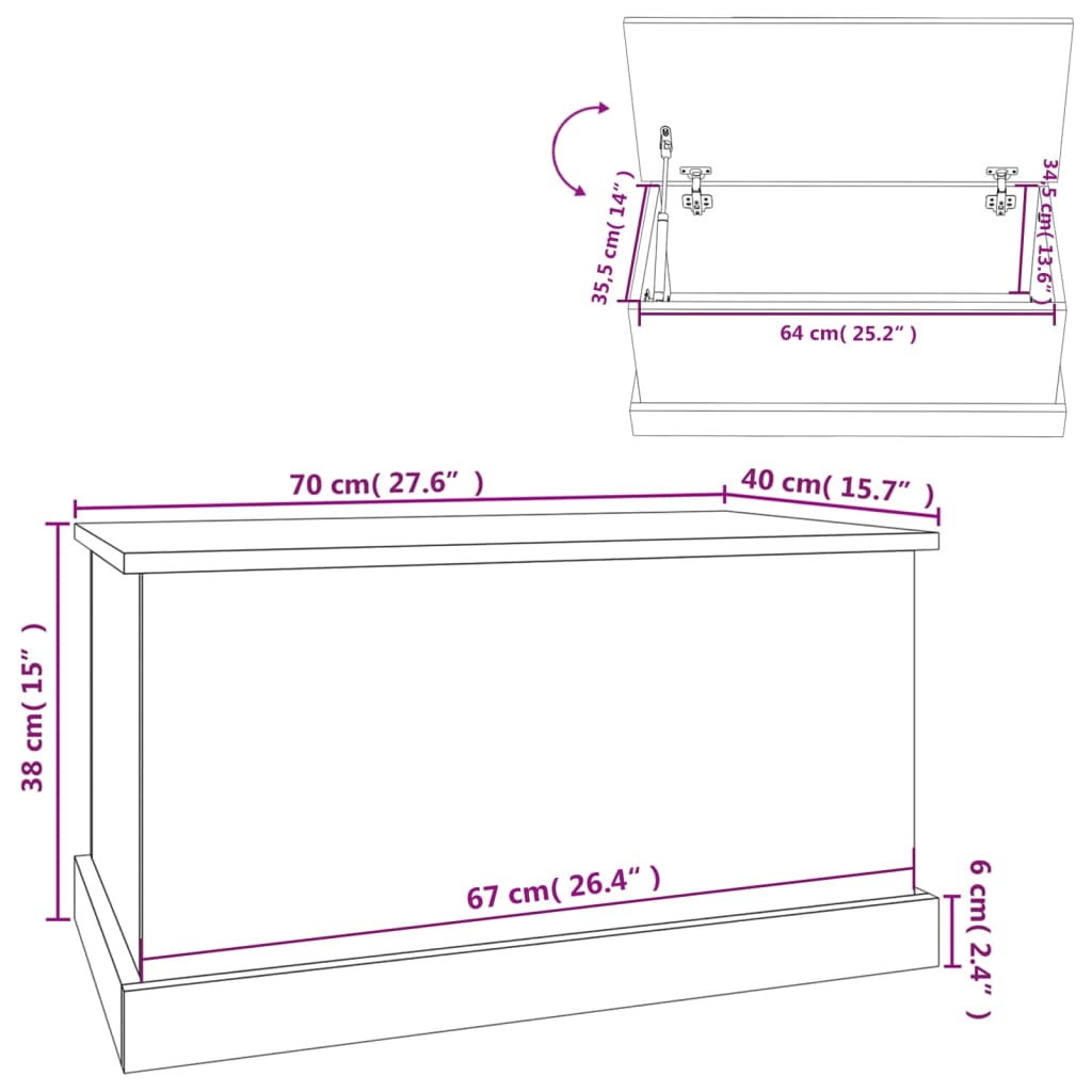 Opbergbox 70x40x38 cm bewerkt hout grijs sonoma eikenkleurig