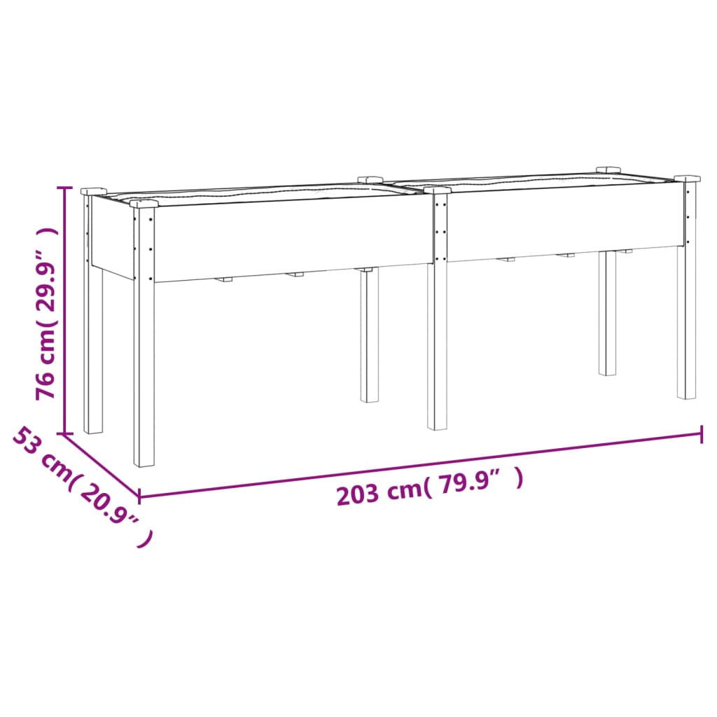 Plantenbak met voering 203x53x76 cm massief vurenhout bruin