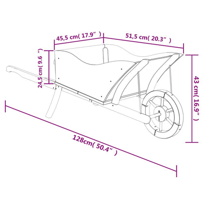 Plantenbak kruiwagen 128x45,5x43 cm massief vurenhout