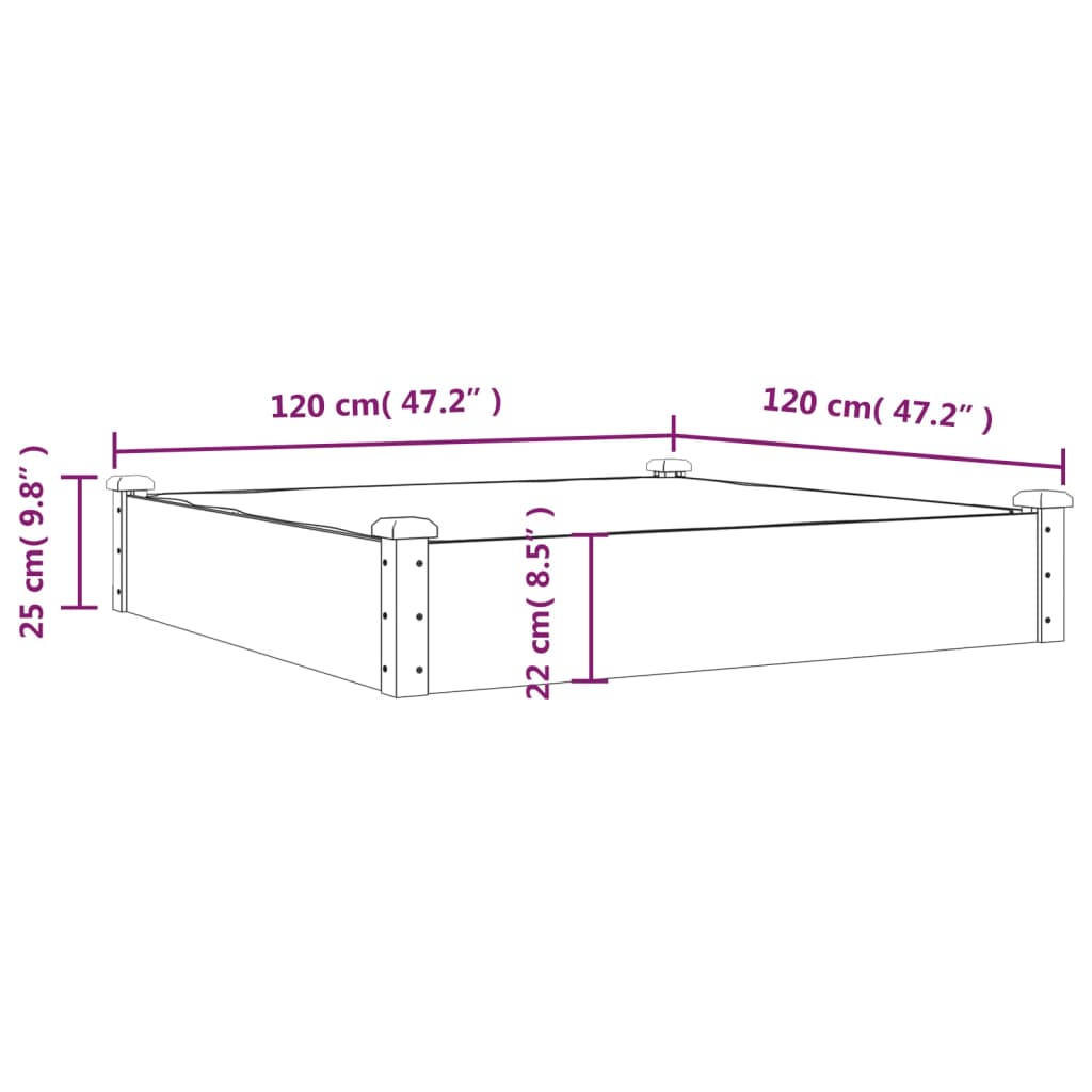 Plantenbak verhoogd met voering 120x120x25 cm massief vurenhout