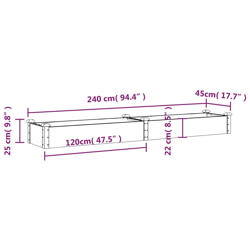 Plantenbak verhoogd met voering 240x45x25 cm vurenhout grijs