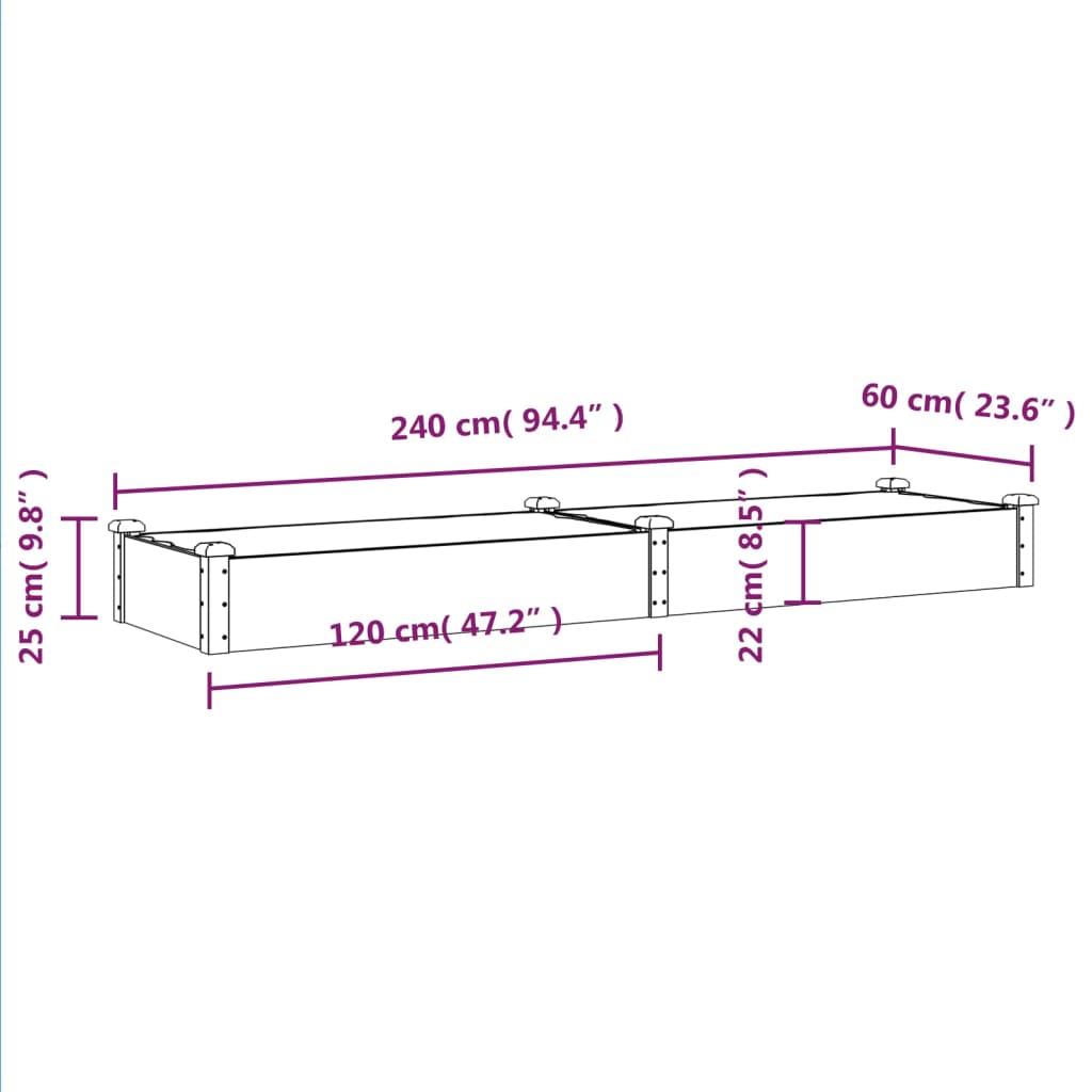 Plantenbak verhoogd met voering 240x60x25 cm massief vurenhout