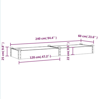 Plantenbak verhoogd met voering 240x60x25 cm massief vurenhout