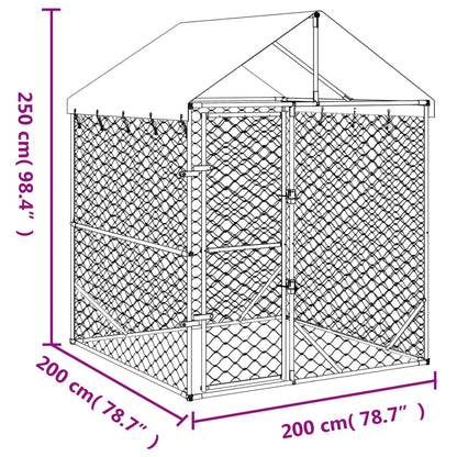 Hondenkennel met dak 2x2x2,5 m gegalvaniseerd staal zilver