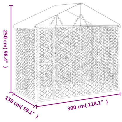 Hondenkennel met dak 3x1,5x2,5 m gegalvaniseerd staal zilver