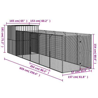 Hondenhok met ren 165x659x181 cm gegalvaniseerd staal grijs