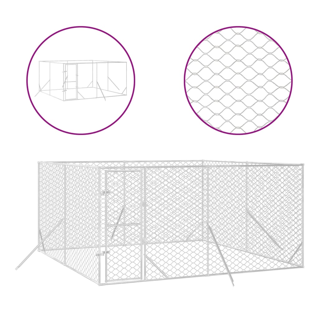 Hondenkennel voor buiten 4x4x2 m gegalvaniseerd staal zilver