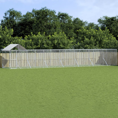 Hondenkennel met dak 14x2x2,5 m gegalvaniseerd staal zilver