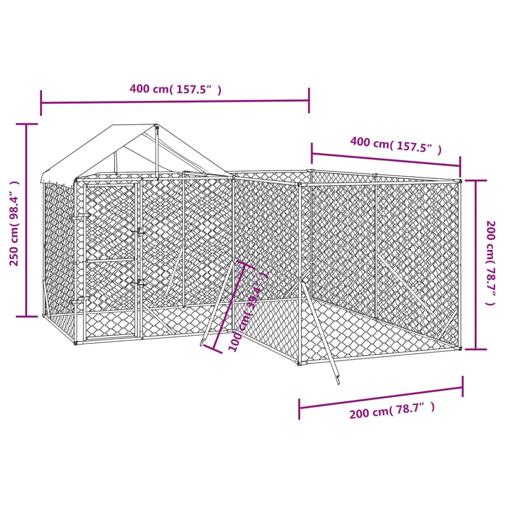 Hondenkennel met dak 4x4x2,5 m gegalvaniseerd staal zilver