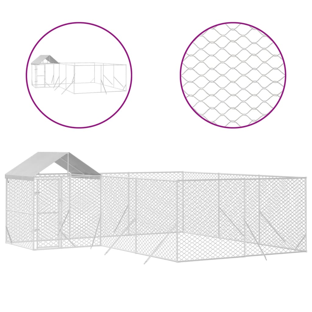 Hondenkennel met dak 6x6x2,5 m gegalvaniseerd staal zilver