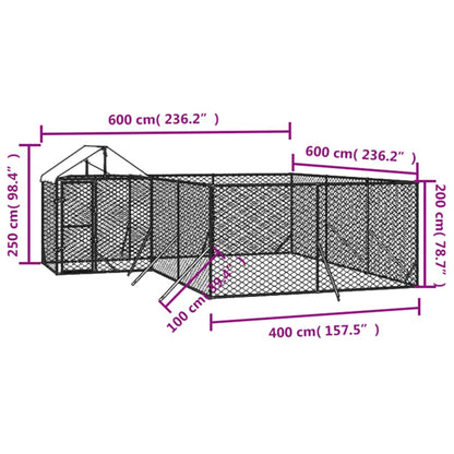 Hondenkennel met dak 6x6x2,5 m gegalvaniseerd staal zilver