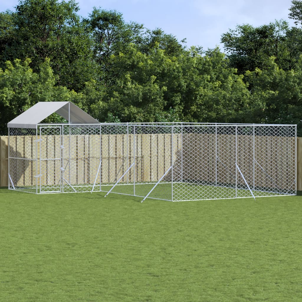 Hondenkennel met dak 6x6x2,5 m gegalvaniseerd staal zilver