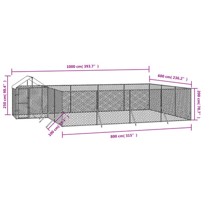 Hondenkennel met dak 10x6x2,5 m gegalvaniseerd staal zilver