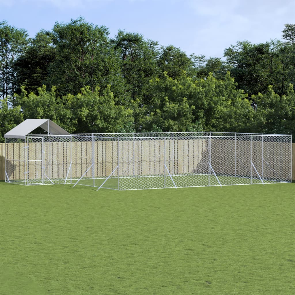 Hondenkennel met dak 10x6x2,5 m gegalvaniseerd staal zilver