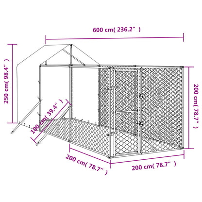 Hondenkennel met dak 2x6x2,5 m gegalvaniseerd staal zilverkleur