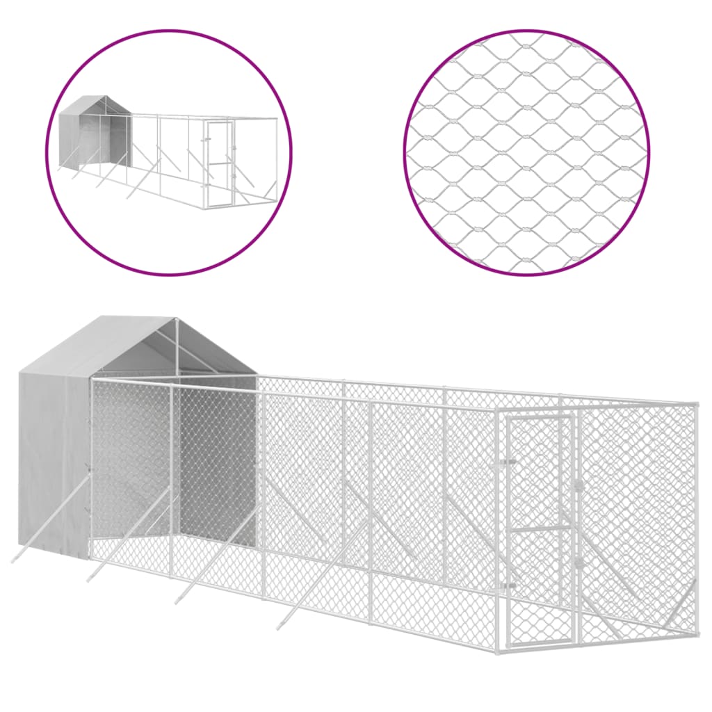 Hondenkennel met dak 2x10x2,5 m gegalvaniseerd staal zilver