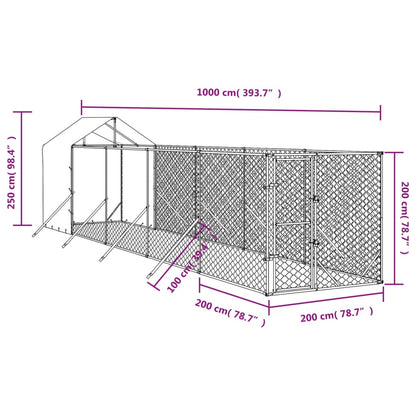 Hondenkennel met dak 2x10x2,5 m gegalvaniseerd staal zilver