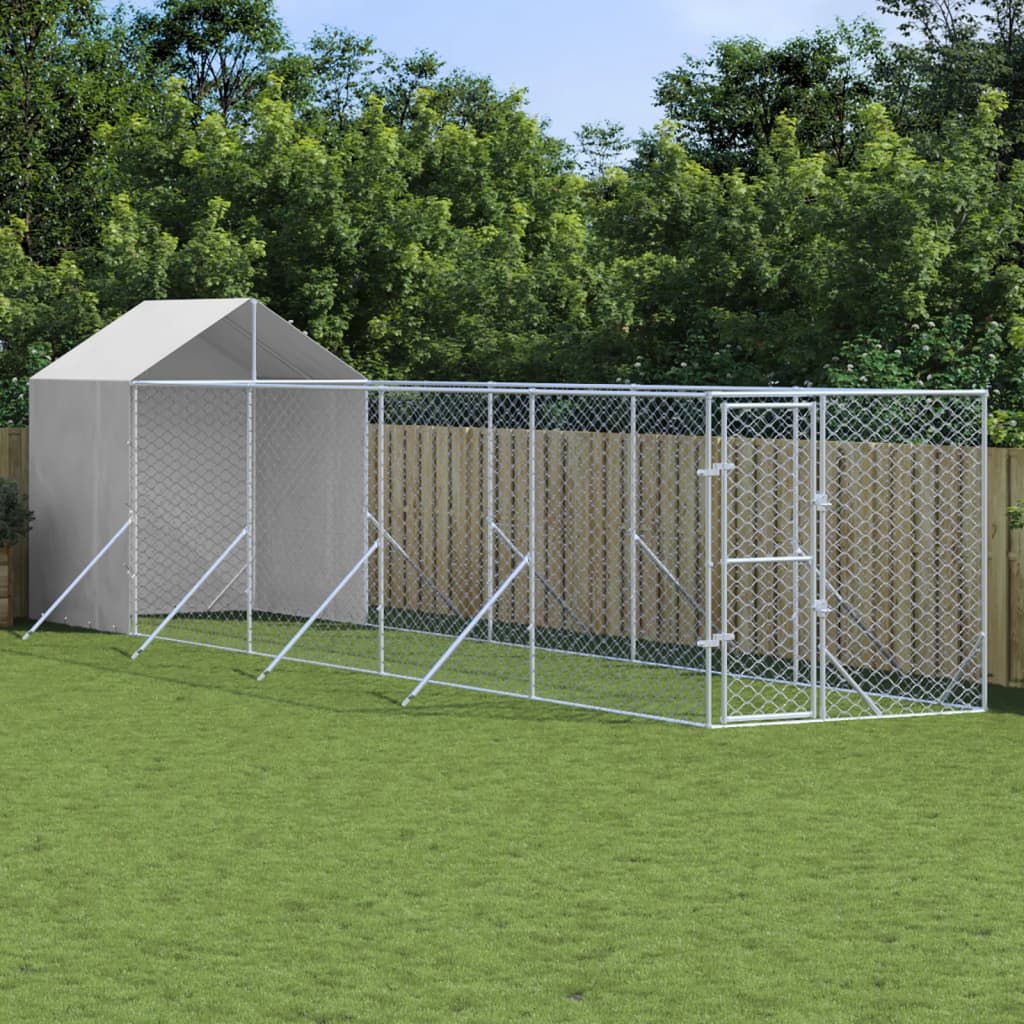 Hondenkennel met dak 2x10x2,5 m gegalvaniseerd staal zilver