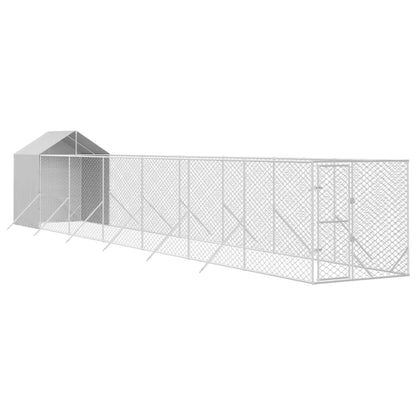 Hondenkennel met dak 2x14x2,5 m gegalvaniseerd staal zilver