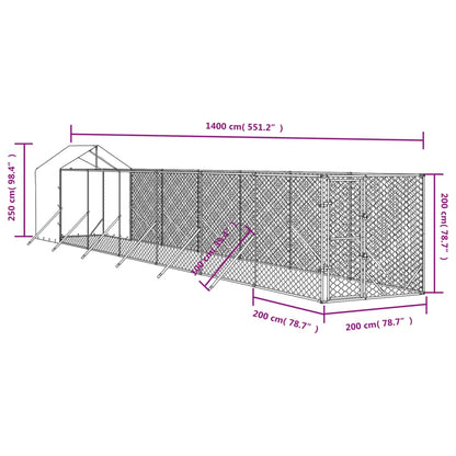 Hondenkennel met dak 2x14x2,5 m gegalvaniseerd staal zilver