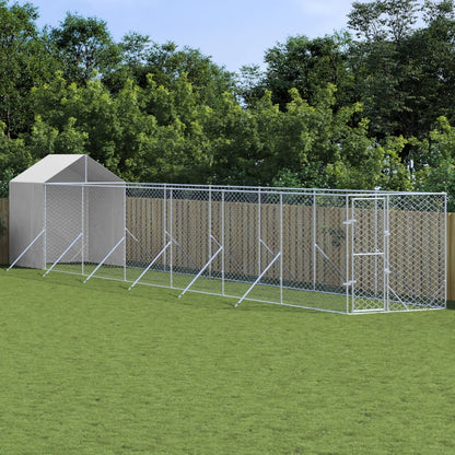 Hondenkennel met dak 2x14x2,5 m gegalvaniseerd staal zilver