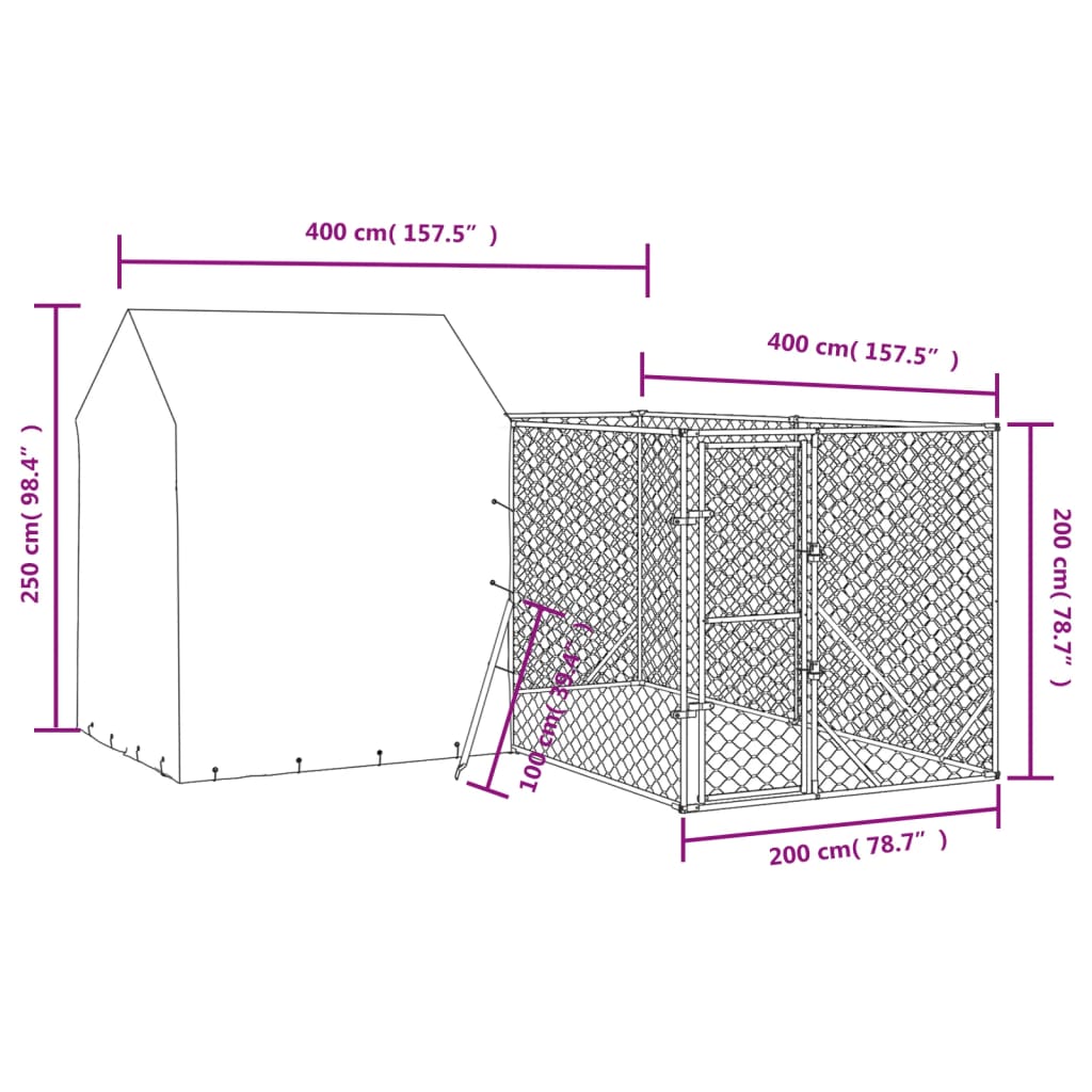 Hondenkennel met dak 4x4x2,5 m gegalvaniseerd staal zilver