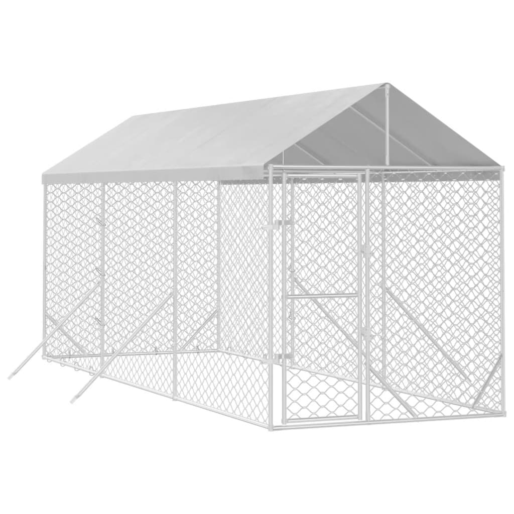 Hondenkennel met dak 2x6x2,5 m gegalvaniseerd staal zilver