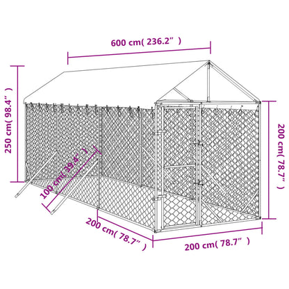 Hondenkennel met dak 2x6x2,5 m gegalvaniseerd staal zilver