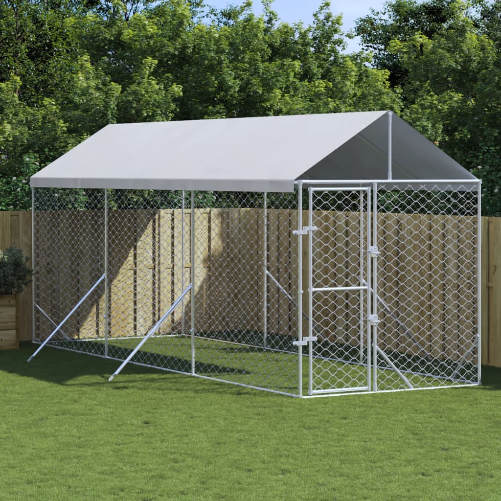 Hondenkennel met dak 2x6x2,5 m gegalvaniseerd staal zilver