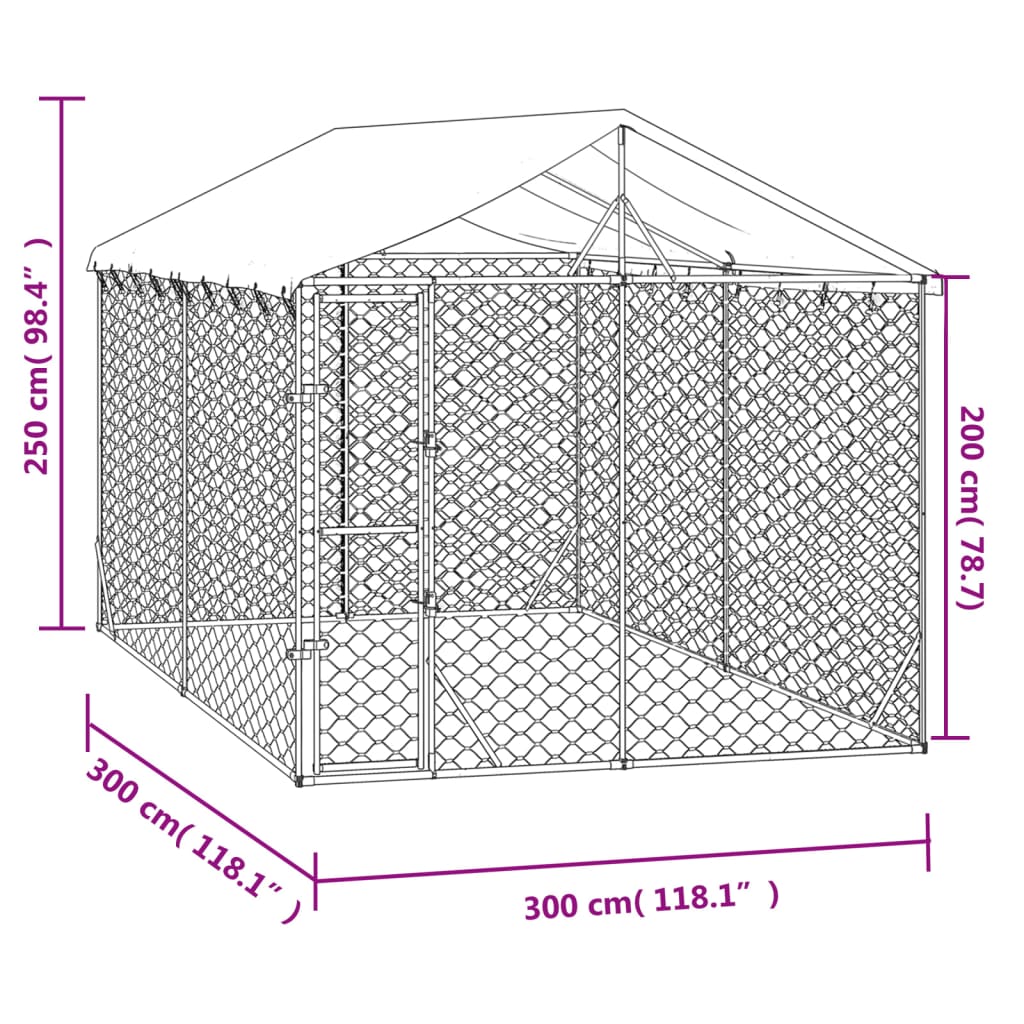 Hondenkennel met dak 3x3x2,5 m gegalvaniseerd staal zilverkleur