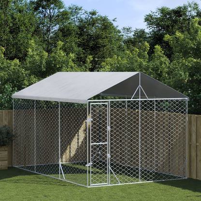 Hondenkennel met dak 3x4,5x2,5 m gegalvaniseerd staal zilver