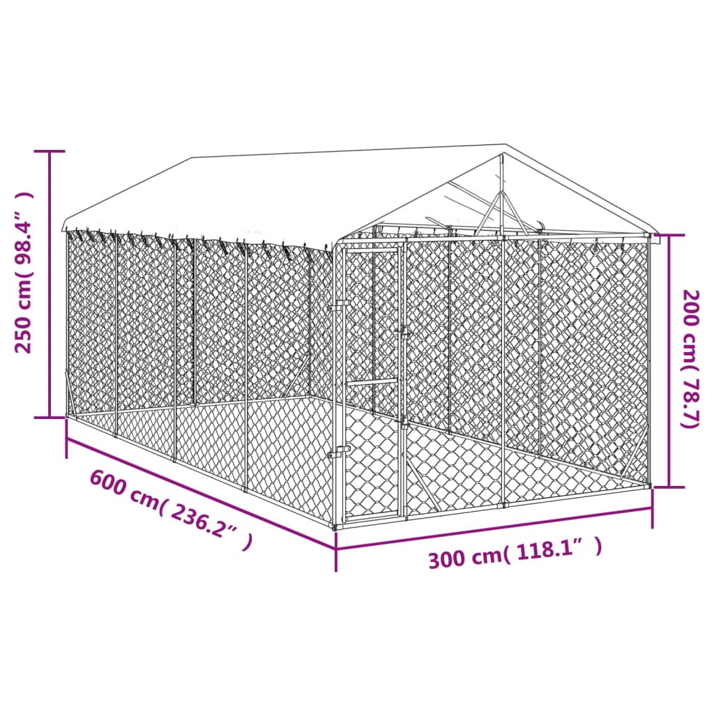 Hondenkennel met dak 3x6x2,5 m gegalvaniseerd staal zilverkleur