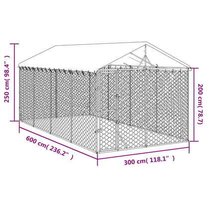 Hondenkennel met dak 3x6x2,5 m gegalvaniseerd staal zilverkleur