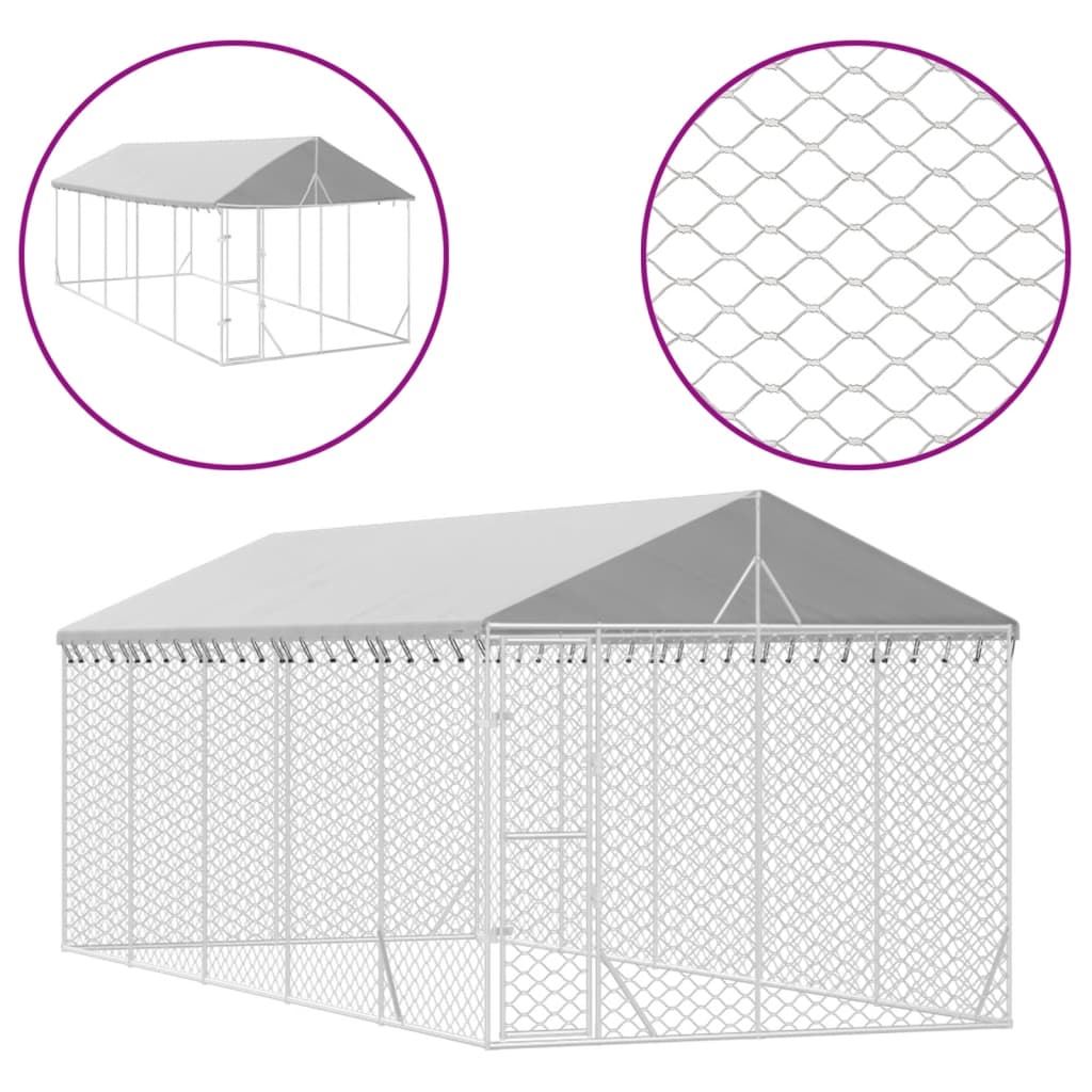 Hondenkennel met dak 3x7,5x2,5 m gegalvaniseerd staal zilver