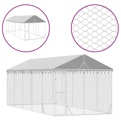 Hondenkennel met dak 3x7,5x2,5 m gegalvaniseerd staal zilver