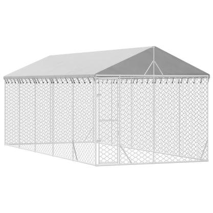 Hondenkennel met dak 3x7,5x2,5 m gegalvaniseerd staal zilver