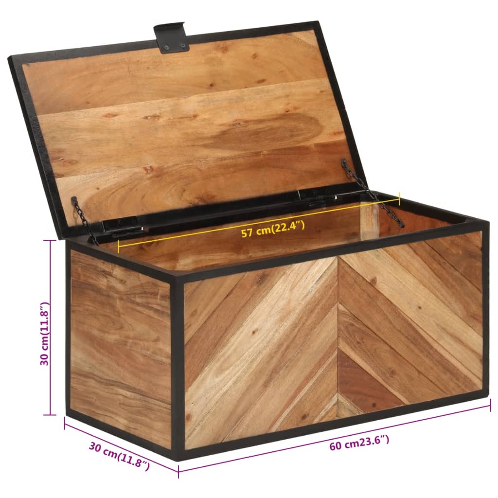 Opbergbox 60x30x30 cm massief acaciahout en ijzer